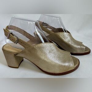 Alex Marie Women’s Metallic Suede Block Heel Open Toe Slingback Shoes Size 7